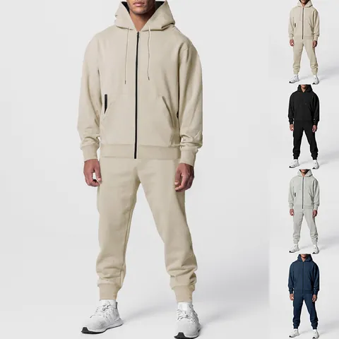 Tuta Sportiva da Fitness da Uomo Giacca con Cappuccio e Zip e Pantaloni della Tuta Sopra E Sotto Inverno Ispessito Pile Tuta Sportiva