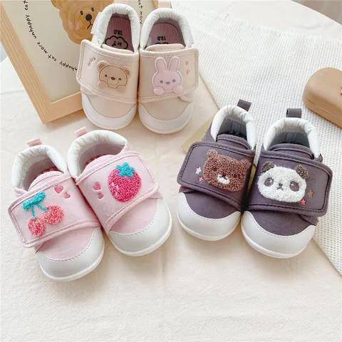 Cartoon Animal Fruit Baby Soft Sole First Walker Shoes Asymmetric Bear Bunny Panda Strawberry Infant Cotton Canvas Prewalker Shoes