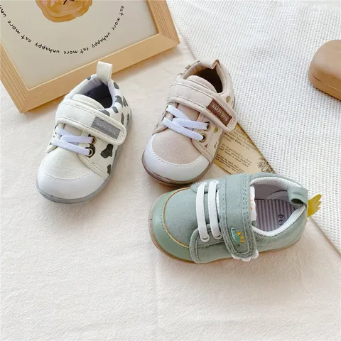 Säugling Kleinkind Weiche Sohle Lauflernschuhe Japanischer Stil Segeltuch Cartoon Dinosaurier Pony Muster Klettverschluss Baby Schuhe