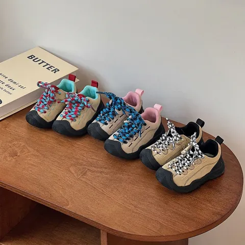 Baby First Walker Shoes Contrast Color Cowhide Fiber Suede Toddler Sneakers Non-slip Rubber Sole Anti-collision Toe Kids Shoes