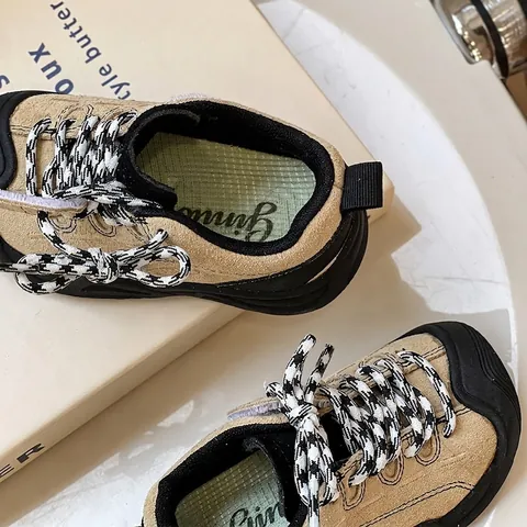 Baby First Walker Shoes Contrast Color Cowhide Fiber Suede Toddler Sneakers Non-slip Rubber Sole Anti-collision Toe Kids Shoes