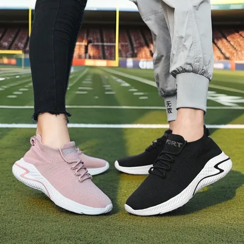 Breathable Fly-knit Sneakers For Men Women Casual Slip-on Running Shoes Lightweight Wear-resistant Couple Sports Shoes