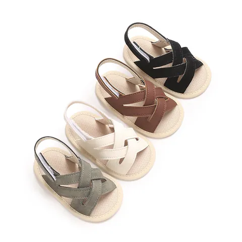 Sandales d'Été pour Bébé Unisexe Tout-petit Antidérapant Semelle Souple Cuir PU Bride Croisée Premiers Pas Chaussures