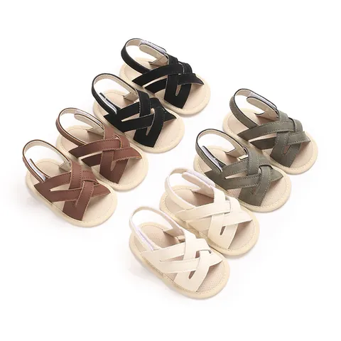 Sandales d'Été pour Bébé Unisexe Tout-petit Antidérapant Semelle Souple Cuir PU Bride Croisée Premiers Pas Chaussures