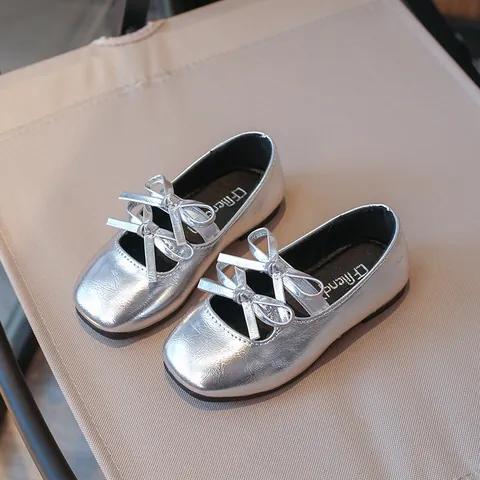 Girls Mary Jane Shoes Bow Knot PU Leather Dress Shoes Square Toe Flat Loafers For Toddler Little Kids Party Performance