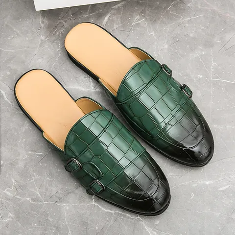 Mules Homme Grande Taille Motif Crocodile Gauffré Double Boucle Monk Strap Respirant Décontracté Chaussures d'Été