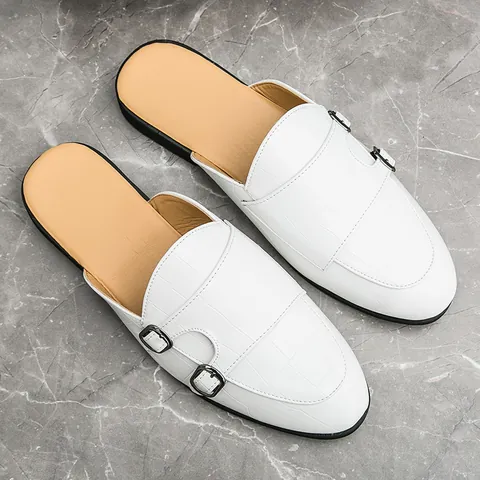 Mules Homme Grande Taille Motif Crocodile Gauffré Double Boucle Monk Strap Respirant Décontracté Chaussures d'Été