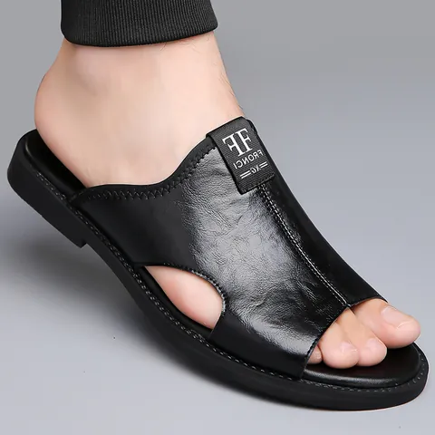 Chanclas de Verano para Hombre Casual Cuero de Microfibra Suela de Goma Antideslizante Punta Abierta Sandalias de Playa Moda Hombre