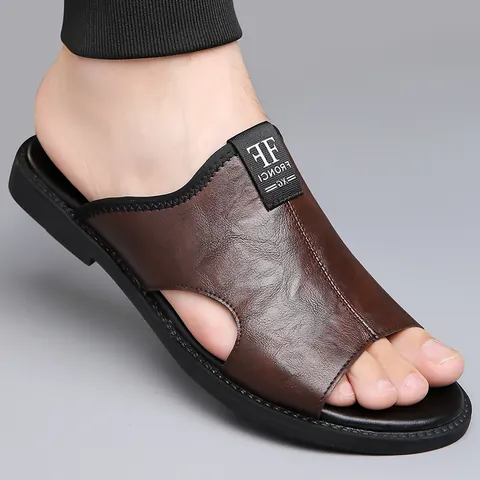 Chanclas de Verano para Hombre Casual Cuero de Microfibra Suela de Goma Antideslizante Punta Abierta Sandalias de Playa Moda Hombre