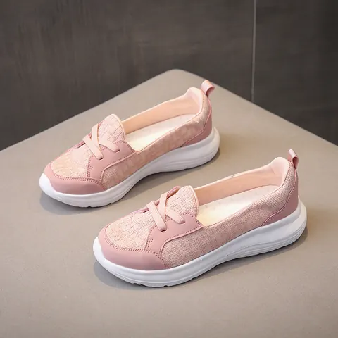 Women Casual Canvas Slip On Sneakers Breathable Mesh Thick Sole Round Toe Walking Shoes Lightweight Flat Loafers For Four Seasons
