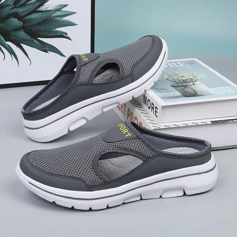 Unisex Breathable Mesh Casual Mules Lightweight Slip-on Sport Half Slippers For Men Women Solid Color Thick Sole Outdoor Beach Clogs