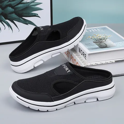 Unisex Breathable Mesh Casual Mules Lightweight Slip-on Sport Half Slippers For Men Women Solid Color Thick Sole Outdoor Beach Clogs