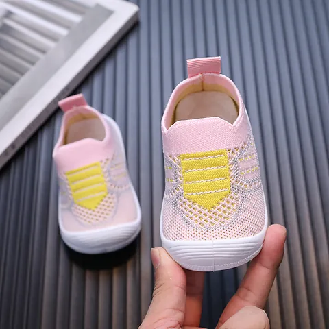 Βρεφικά Παπούτσια Πρώτων Βημάτων Fly-knit για Νήπια 0-2 Ετών Αναπνεύσιμη Μαλακή Σόλα Ριγέ Mesh Sneakers