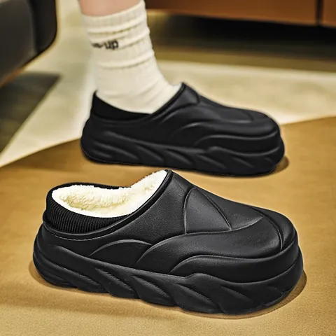 Winter Warm Fleece Lined Platform Cotton Slippers Waterproof EVA Non-Slip Indoor Outdoor Home Shoes For Men Women