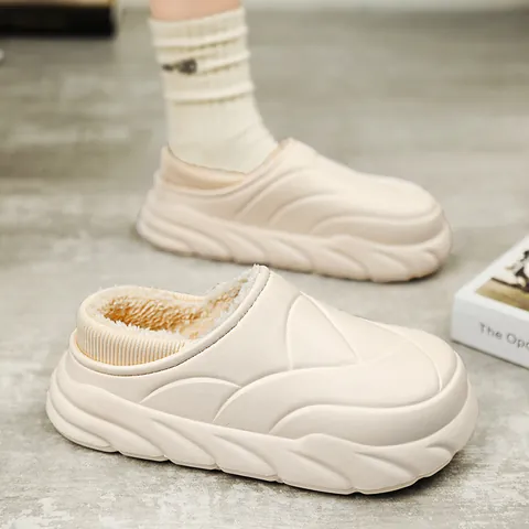 Winter Warm Fleece Lined Platform Cotton Slippers Waterproof EVA Non-Slip Indoor Outdoor Home Shoes For Men Women