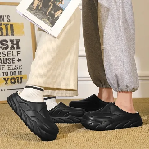 Women Men Winter Indoor Warm Plush Cotton Slippers Waterproof EVA Thick Sole Non Slip Casual Home House Slippers