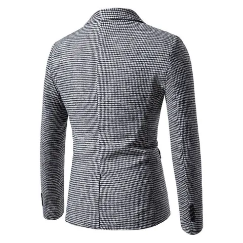 Men Slim Fit Casual Houndstooth Blazer Jacket Woolen notched Lapel Plaid Sport Coat For Business Party Banquet Suit Coat