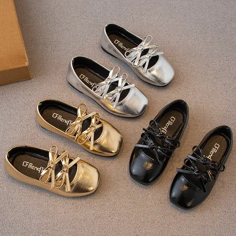 Girls Bow Princess Shoes Spring Autumn Low Cut Ballet Flat Dance Shoes Toddler Little Girl Silver Gold Black Single Shoes