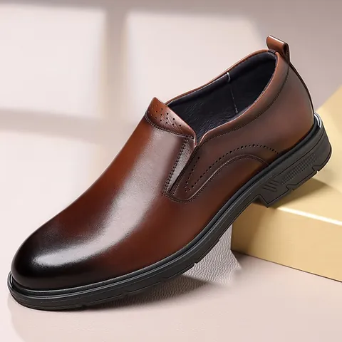 Zapatos Formales de Negocios de Cuero Genuino de Vaca para Hombre Estilo Británico Slip-on Derby Boda Oficina Zapatos