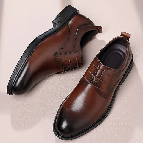 Zapatos Derby de Hombre Formales de Negocios Cuero de Vaca Genuino Transpirables Estilo Británico Zapatos Oxford para Oficina