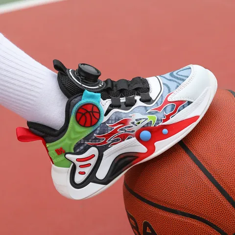 Kids Basketball Shoes Professional Athletic Training Sneakers Breathable Mesh High Top Shoes With Rotary Buckle For Boys