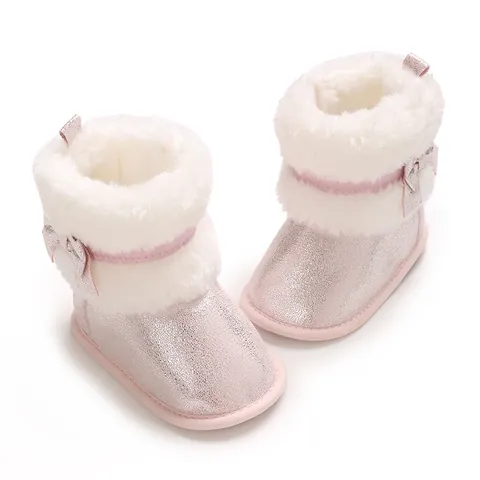 Baby Mädchen Winter Hohe Schneestiefel Weiche Sohle Lauflernschuhe Kleinkindschuhe Mit Kunstfell Schleife Pailletten PU Leder Schuhe