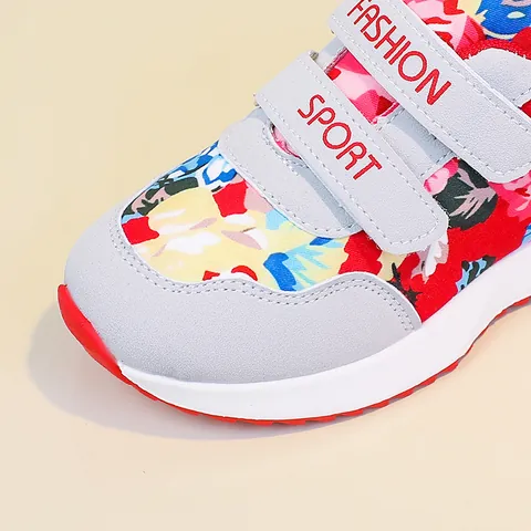 Baskets à Imprimé Floral pour Filles Chaussures de Course Décontractées à la Mode avec Double Bande Auto-agrippante pour Enfants