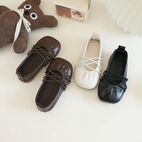 Mädchen Koreanisch Stil Ballett Lederschuhe Kinder Slipper Prinzessin Flats Weiche Sohle Kreuzriemen Lässig Herbst Schuhe