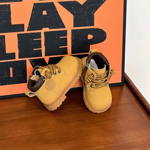Kids Fashion Yellow Boots Autumn Toddler Short Boots Unisex Infant Walker Shoes Side Zipper Anti-Slip Casual Outdoor Footwear
