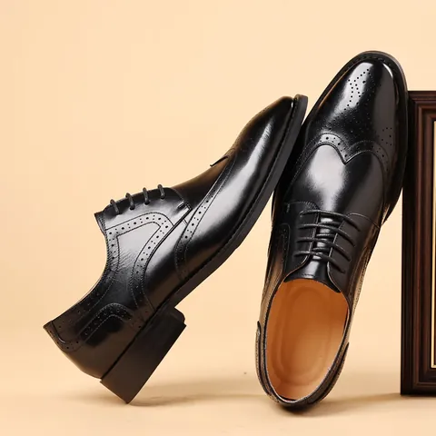 Zapatos Oxford Brogue para Hombre Estilo Británico Piel de Vaca de Grano Superior Zapatos de Vestir Formales de Negocios de Cuero