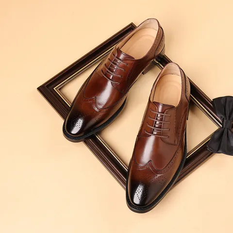 Zapatos Oxford Brogue para Hombre Estilo Británico Piel de Vaca de Grano Superior Zapatos de Vestir Formales de Negocios de Cuero
