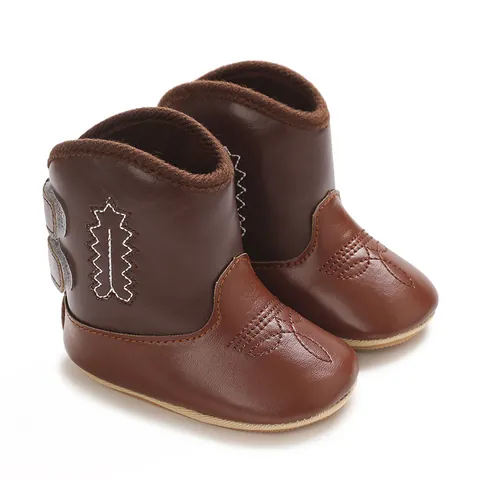 Bottes de Cowboy pour Bébé Semelle Souple Chaussures de Premier Pas Cuir Synthétique Antidérapant Bottines pour Garçons Filles Automne
