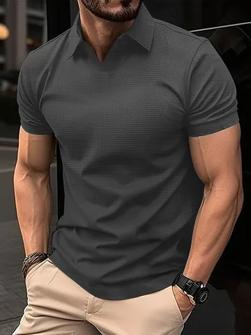 Men Polyamide Textured Polo Shirt Short Sleeve Waffle Knit Lapel Sporty Slim Fit Summer Casual Athletic Fitness Top