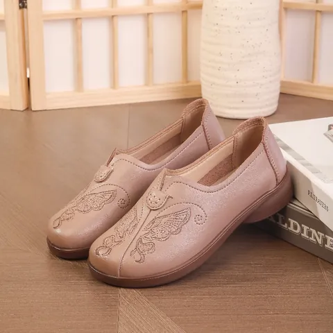Women's Comfort Embroidered Flat Shoes Soft Sole Cloth Upper Slip-on Loafers For Elderly Mother Casual Daily Walking Shoes