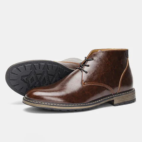 Stivali Martin da Uomo Alla Moda Desert Boots Casual Taglio Basso in Pelle PU Retro Stringati Scarpe Antiscivolo da Esterno