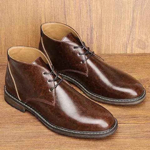 Stivali Martin da Uomo Alla Moda Desert Boots Casual Taglio Basso in Pelle PU Retro Stringati Scarpe Antiscivolo da Esterno