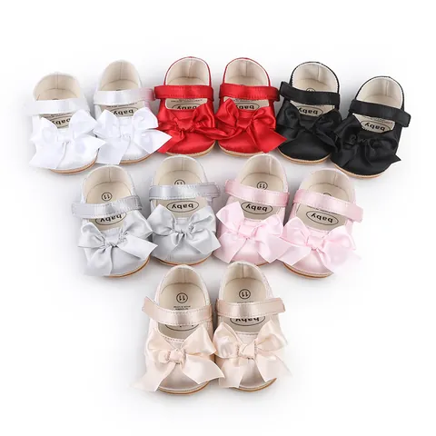Infant Baby Girl Canvas Bow Prewalker Shoes Soft Sole Mary Jane First Walker Flats For Newborn Toddler Wedding Daily