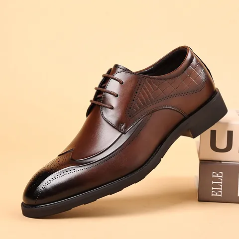 Zapatos Brogue Vintage para Hombre Cuero de Vaca Genuino Estilo Británico Wingtip Tallado Negocios Formales Oficina Negro Marrón