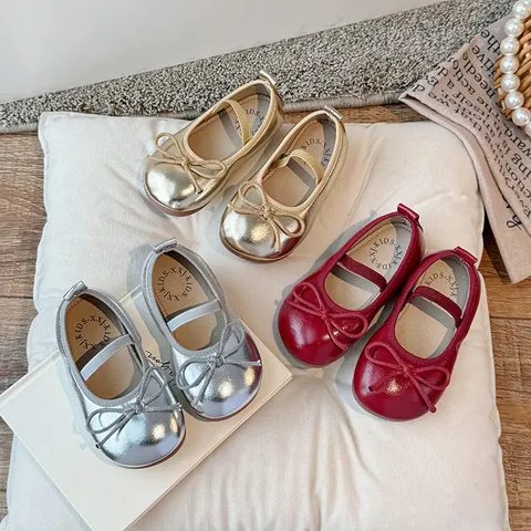 Scarpe Mary Jane da Bambina con Fiocco Suola Morbida Stile Coreano in Pelle Artificiale Basse per Bambini Autunno Casual Quotidiane