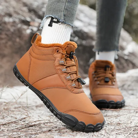 Botas De Nieve Unisex De Invierno Para Exteriores Corte Medio Forro De Felpa Zapatos De Algodón Cálidos Suela De Cinco Dedos Antideslizantes