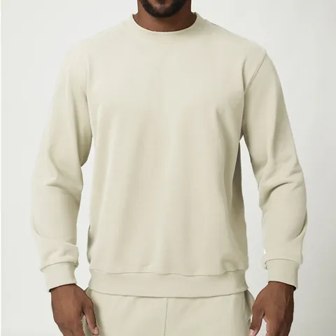 Men Sporty Casual Cotton Blend Sweatshirt Set Solid Color Round Neck Long Sleeve Top And Bottom For Autumn Winter