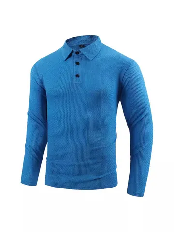 Men Jacquard Plaid Long Sleeve Polo Shirt High Elastic Lapel Top Casual Autumn Spring Acrylic Smart Casual Polo Shirt