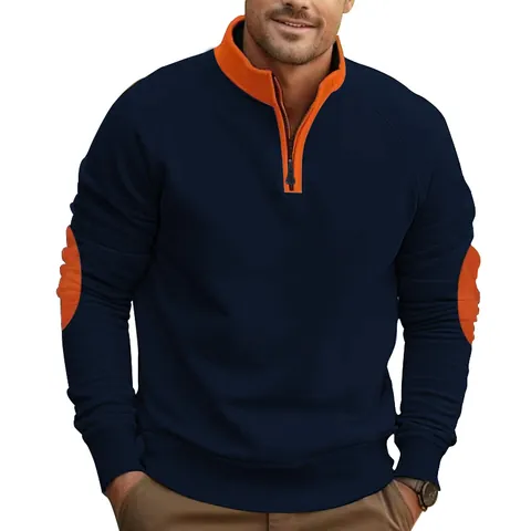 Heren Casual Kleurblok Fleece Opstaande Kraag Halve Rits Sweatshirt Pullover Lange Mouwen Herfst Winter Top