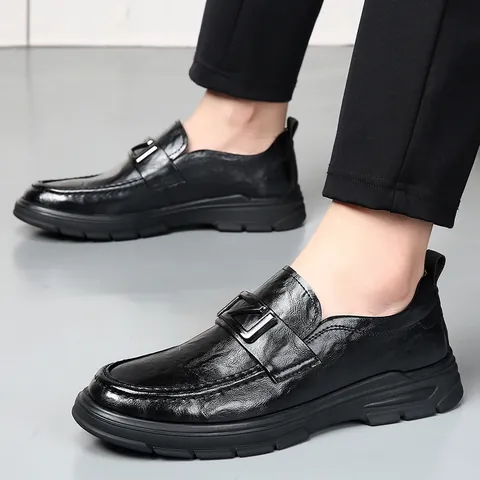 Chaussures Business en Cuir pour Hommes Style Britannique Croûte de Cuir À Enfiler À Lacets Chaussures Décontractées pour Bureau Formel