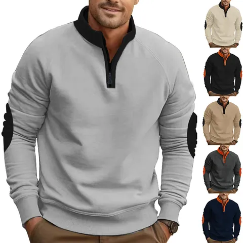 Heren Casual Kleurblok Fleece Opstaande Kraag Halve Rits Sweatshirt Pullover Lange Mouwen Herfst Winter Top