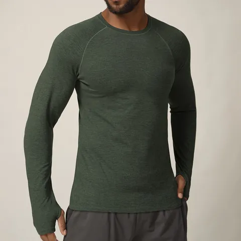 Men's Slim Fit Quick Dry Long Sleeve Sports T-Shirt Training Top With Thumb Holes For Running Gym Tennis