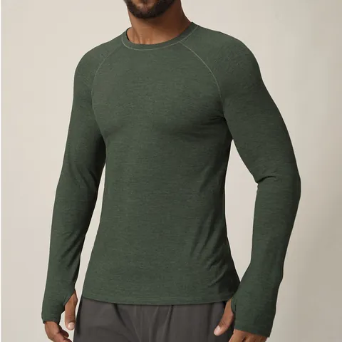 Men's Slim Fit Quick Dry Long Sleeve Sports T-Shirt Training Top With Thumb Holes For Running Gym Tennis