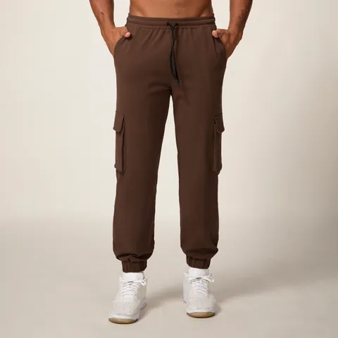 Men Cargo Joggers Cotton Blend Multi Pocket Sweatpants Outdoor Hiking Sport Casual Pants Elastic Drawstring Waist Bottoms