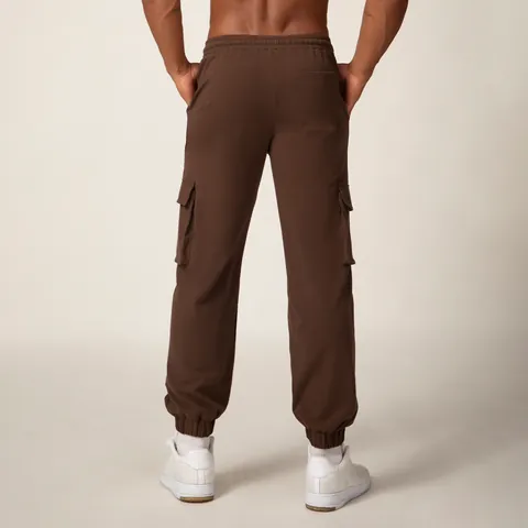 Men Cargo Joggers Cotton Blend Multi Pocket Sweatpants Outdoor Hiking Sport Casual Pants Elastic Drawstring Waist Bottoms