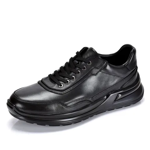 Men Casual Leather Shoes Breathable First Layer Cowhide Sneakers Height Increasing Anti-Slip Thick Sole Lace-up Fashion Shoes